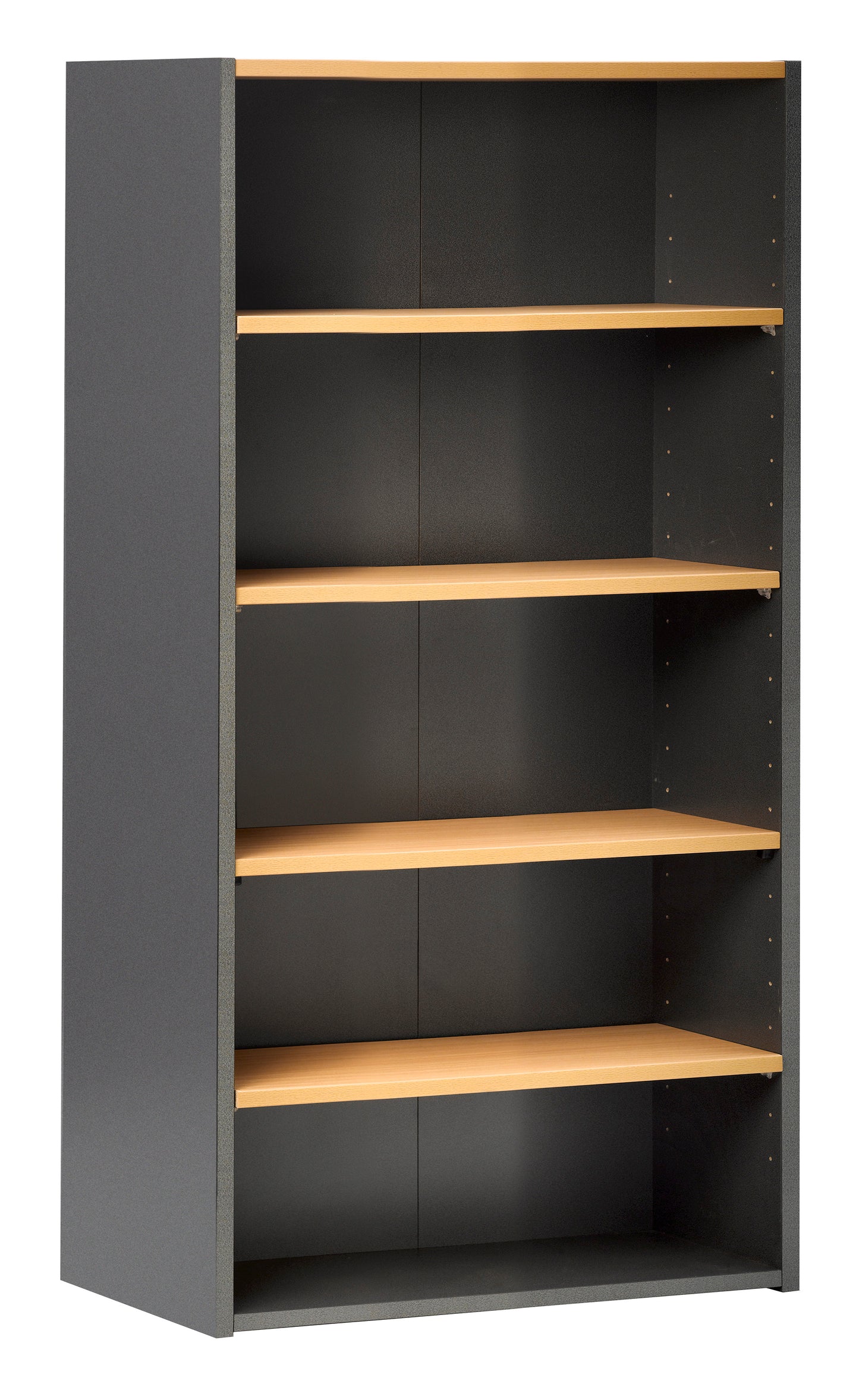 EMERGE OFFICE STORAGE CUPBOARD WITHOUT DOORS 900Wx1800Hx430D IRONSTONE FRAME WITH BEECH FINISH
