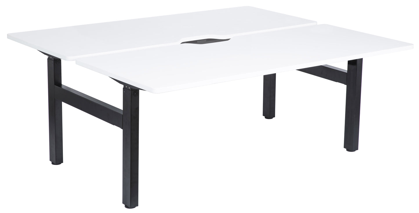 EMERGE FIXED HEIGHT BACK TO BACK DESK 1800W X 800D BLACK FRAME WHITE SCALLOP TOPS