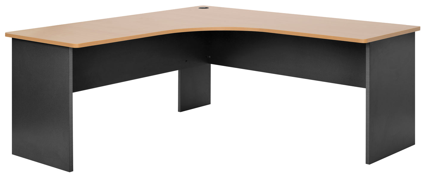 EMERGE SLAB END CORNER DESK WORKSTATION 1800Wx1800Wx600D IRONSTONE BASE WITH BEECH WORKTOP