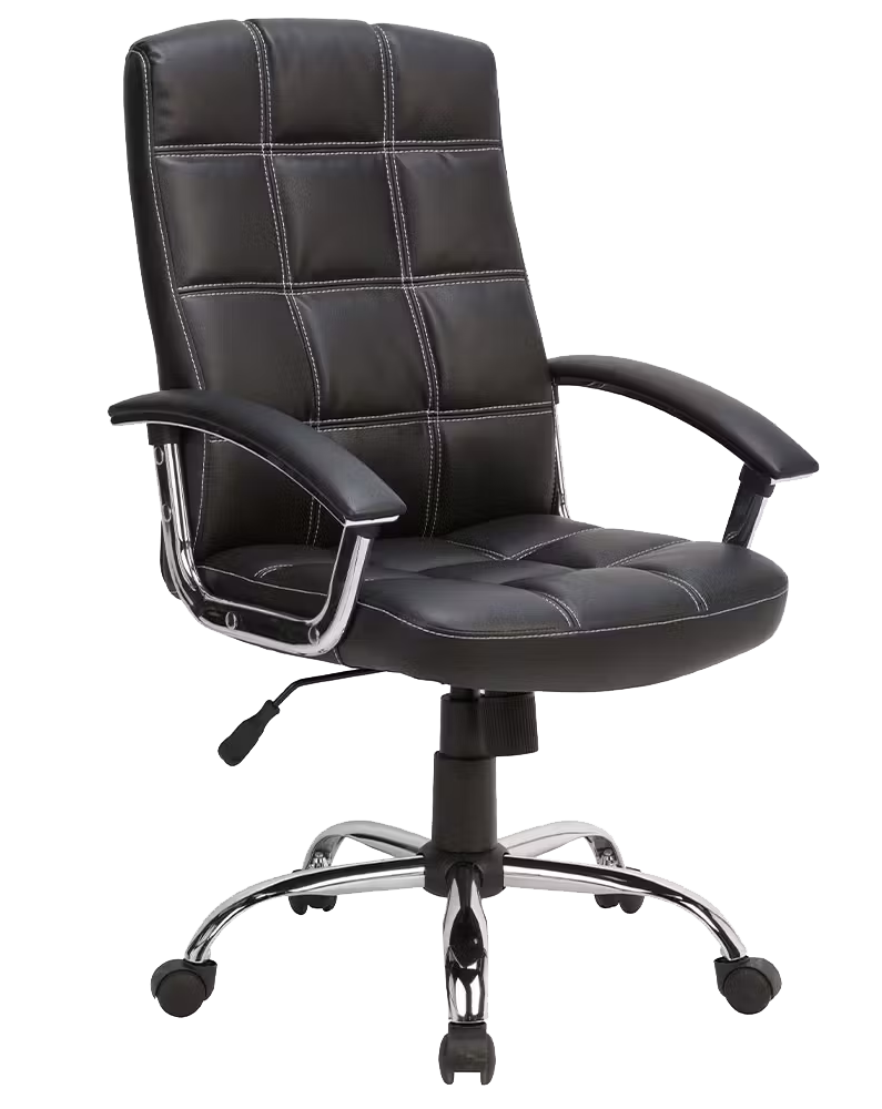 CHECK CHAIR BLACK PVC CHROME ARMS AND STAR BASE 600Wx640D AND 1040-1135H