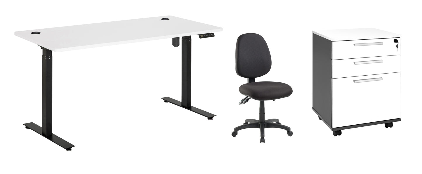 Amplify Electric Desk & Mobile with Chair 1800mm White Top Black Frame