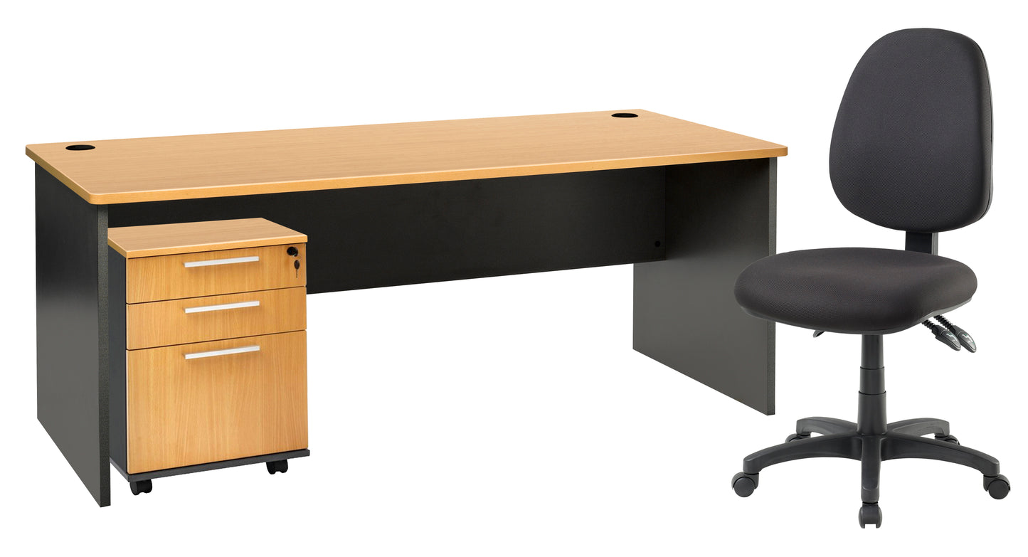 OD245 1800 DESK BEECH, OM215 BEECH MOBILE AND ADVANCE CHAIR BLACK