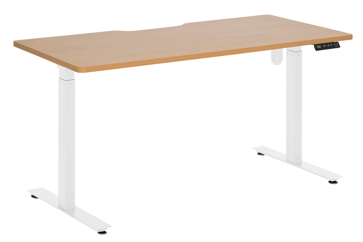 AMPLIFY DESK 1800x800 ELECTRIC SNGL MTR H/A 725-1195 BEECH SCALLOP TOP WITH WHITE FRAME
