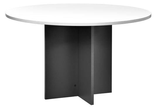 EMERGE OFFICE TABLE 1200 ROUND IRONSTONE BASE WITH WHITE TABLE TOP