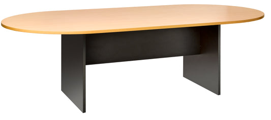 PULSE BOARDROOM TABLE 2400X1200 IRONSTONE BASE WITH BEECH OVAL TABLE TOP