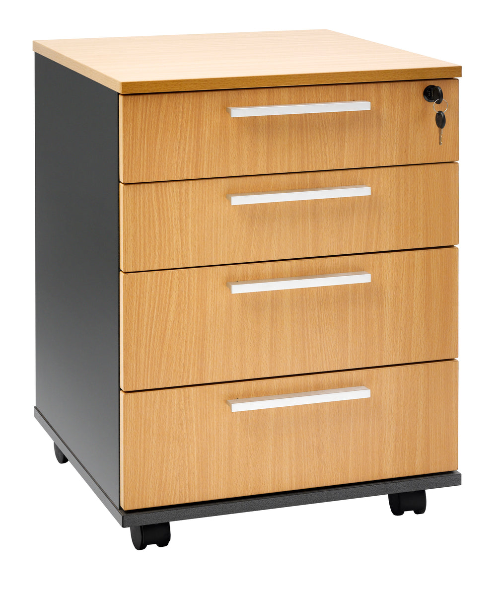 PULSE OFFICE MOBILE WITH 4  DRAWERS - IRONSTONE FRAME BEECH TOP & FRONT
