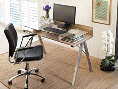 DUO DESK IN LIGHT OAK WITH GLASS TOP 1200Wx600Dx820H