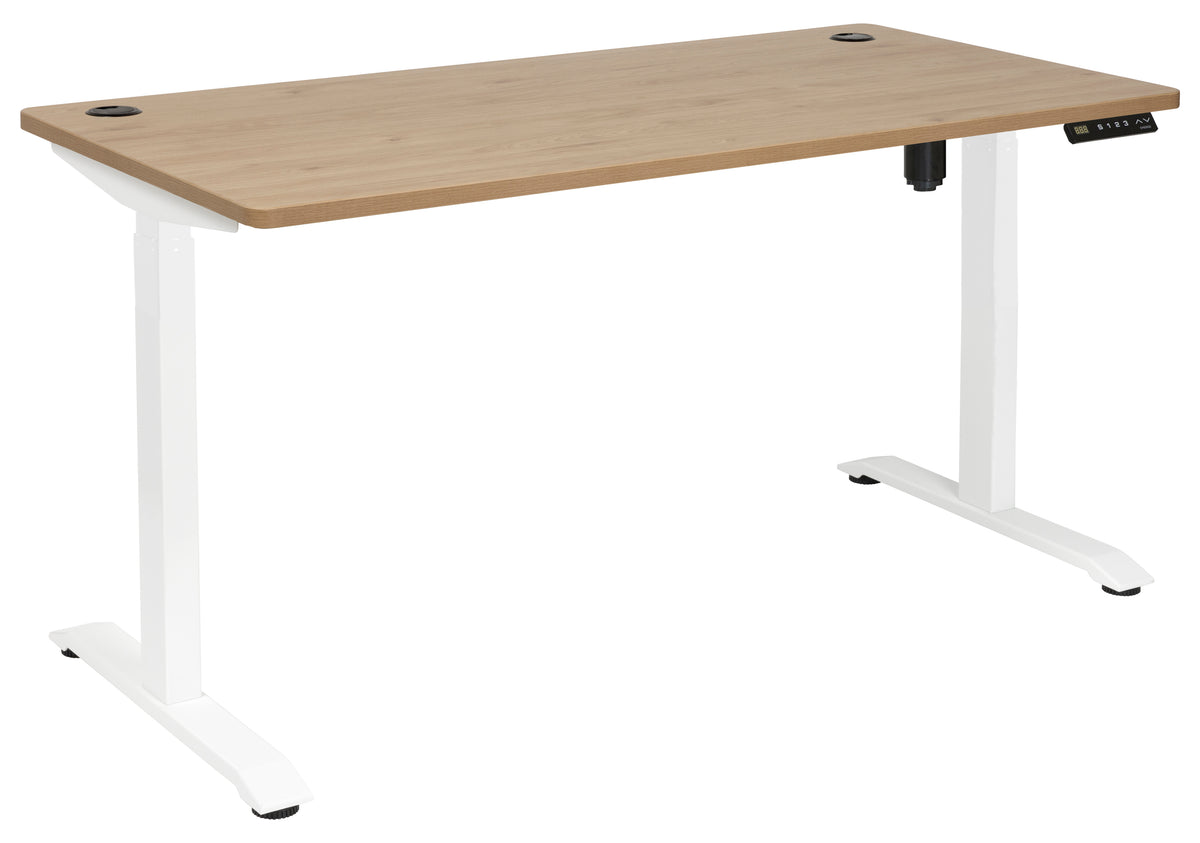 EMERGE SINGLE MOTOR HEIGHT ADJUSTABLE DESK 1800W PACIFIC OAK TOP WITH WHITE BASE