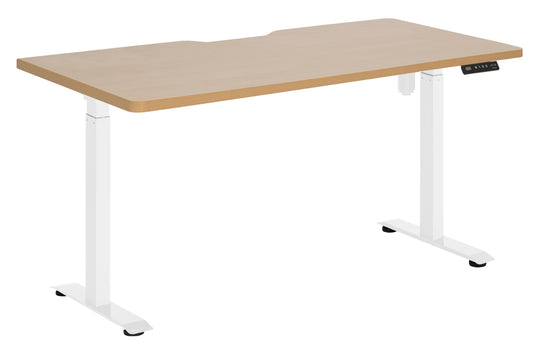 EMERGE SINGLE MOTOR HEIGHT ADJ 1500 DESK BEECH SCALLOP TOP WITH WHITE BASE