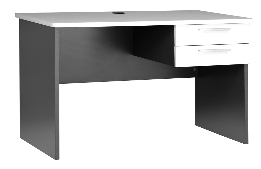 EMERGE SLAB END OFFICE DESK WITH 2 DRAWERS  1200Wx600D IRONSTONE BASE WHITE WORKTOP