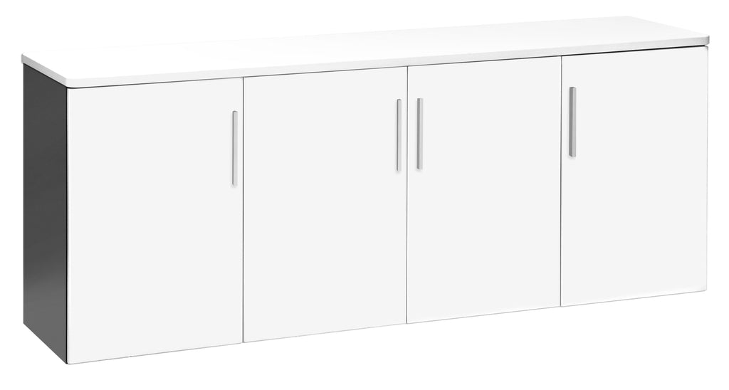 EMERGE OFFICE CREDENZA 1800Wx450D IRONSTONE FRAME WHITE TOP AND 4 DOORS