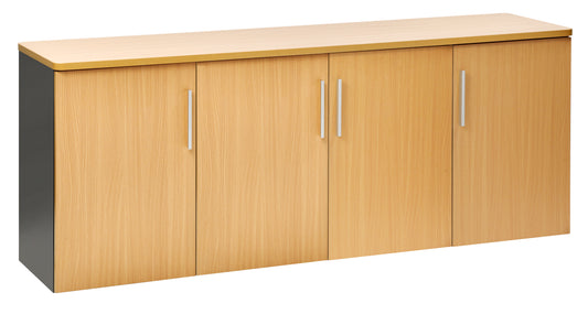 PULSE OFFICE CREDENZA 1800Wx450D IRONSTONE FRAME BEECH TOP AND 4 DOORS