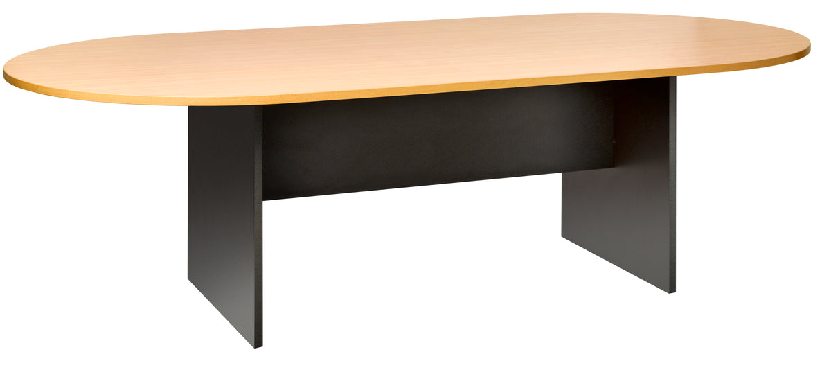 EMERGE BOARDROOM TABLE 2400X1200 IRONSTONE BASE WITH BEECH OVAL TABLE TOP