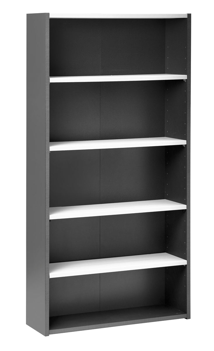 EMERGE OFFICE BOOKCASE  1800Hx900Wx300D
IRONSTONE FRAME WHITE SHELVES & TOP