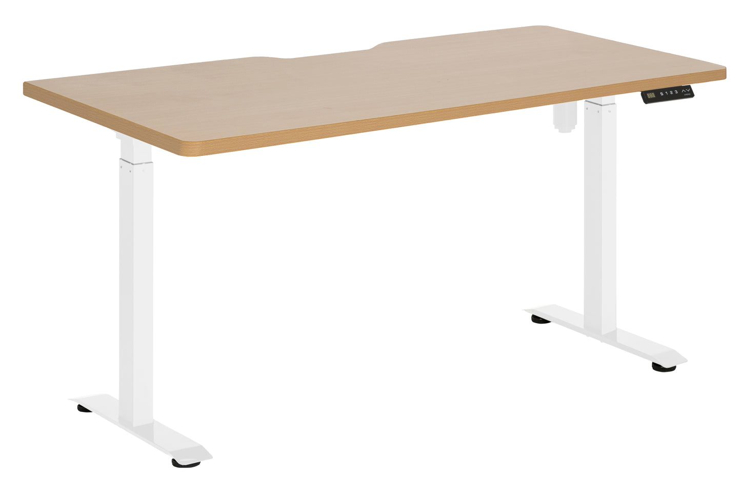 EMERGE SINGLE MOTOR HEIGHT ADJUSTABLE DESK 1800W BEECH SCALLOP TOP WITH WHITE BASE