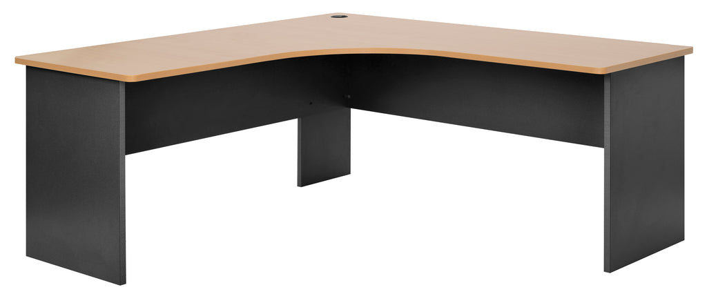 EMERGE SLAB END CORNER DESK WORKSTATION 1800Wx1800Wx750D IRONSTONE BASE WITH BEECH WORKTOP