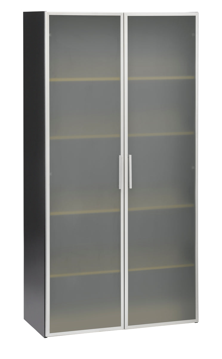 EMERGE OFFICE STORAGE CUPBOARD IRONSTONE FRAME WITH BEECH SHELVES AND 2 FULL HEIGHT GLASS DOORS