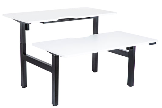 Height Adjustable Dual Motor Back to Back Desk Black Legs White Scallop Top 1500w x 750d