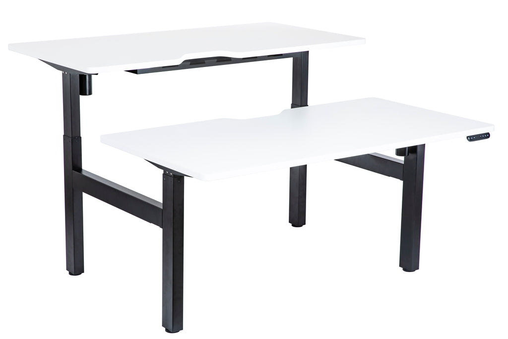 Height Adjustable Dual Motor Back to Back Desk Black Legs White Scallop Top 1500w x 750d