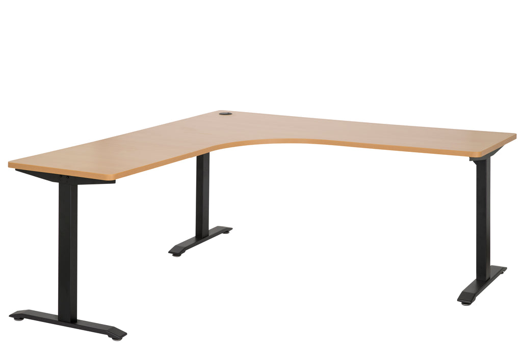 EMERGE 1800x1800x600 CORNER DESK WORKSTATION BLACK STEEL FRAME WITH BEECH TOP