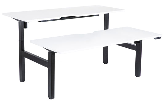 Height Adjustable Dual Motor Back to Back Desk Black Legs White Scallop Top 1800w x 800d