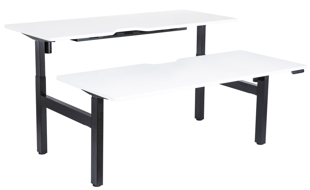 Height Adjustable Dual Motor Back to Back Desk Black Legs White Scallop Top 1800w x 800d