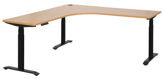 PULSE RAPID ASSEMBLY TRI-MOTOR  1800x1800x750 3 STAGE HEIGHT ADJUSTABLE CORNER WORKSTATION BLACK BASE WITH BEECH TOP