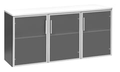 PULSE OFFICE CREDENZA 1500Wx450D IRONSTONE FRAME WHITE TOP AND 3 GLASS DOORS