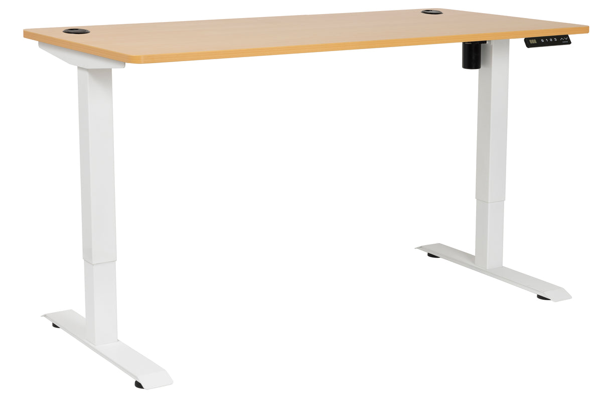 PULSE SINGLE MOTOR HEIGHT ADJUSTABLE DESK 1500Wx750D BEECH TOP WHITE BASE 3 PROGRAM CONTROLLER