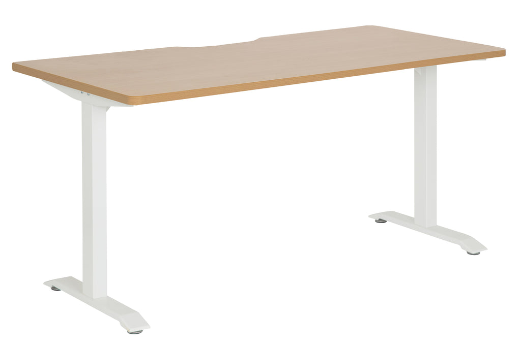 EMERGE STRAIGHT DESK 1800x800 BEECH SCALLOP TOP WITH WHITE METAL FRAME
