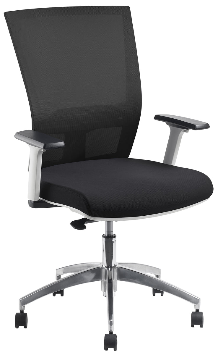 JasperJ Advance Air Plus White frame with a black seat and back with an alloy base with adjustable arms
