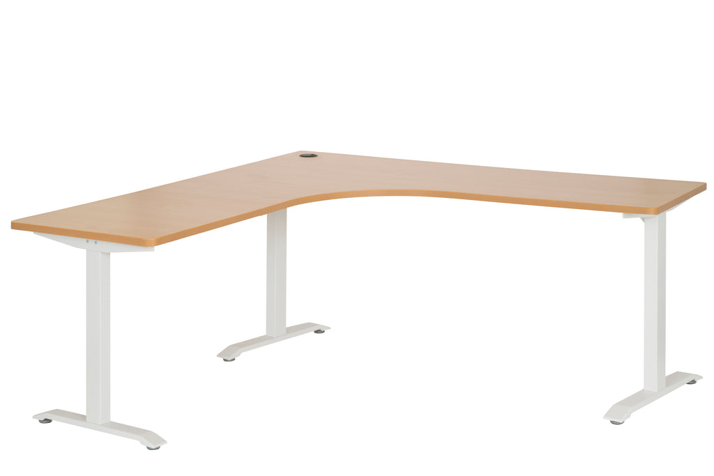 EMERGE 1800x1800x750 CORNER DESK WORKSTATION WHITE STEEL FRAME WITH BEECH TOP