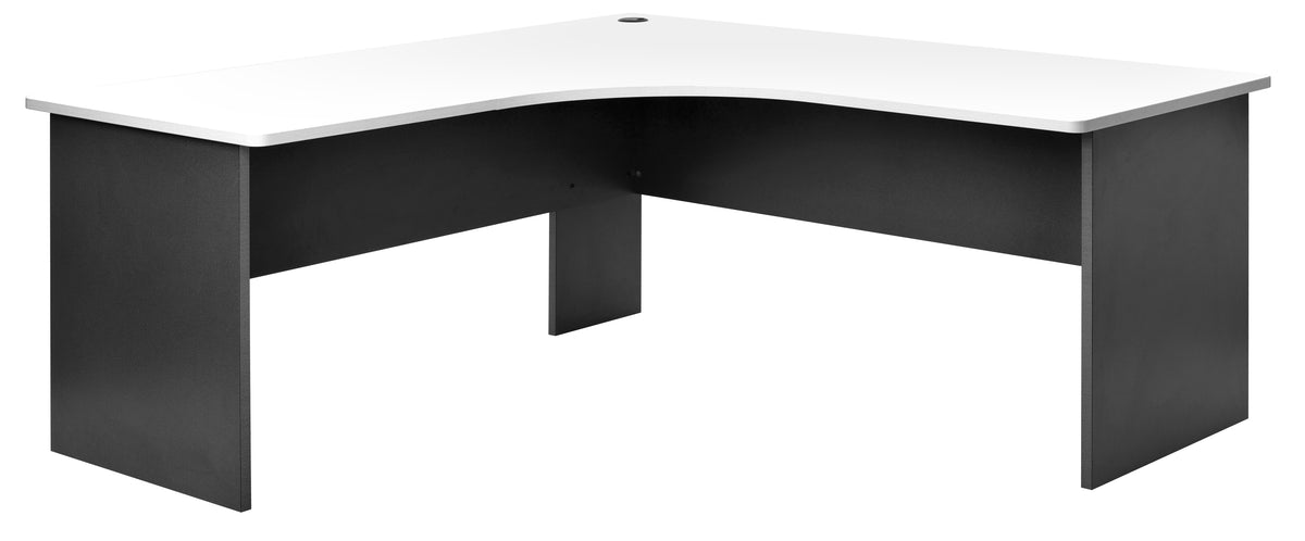 EMERGE SLAB END CORNER DESK WORKSTATION 1800Wx1800Wx750D IRONSTONE BASE WITH WHITE WORKTOP