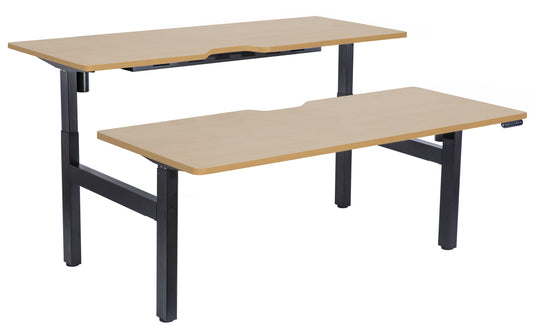 Height Adjustable Dual Motor Back to Back Desk Black Legs Beech Scallop Top  1800w x 800d