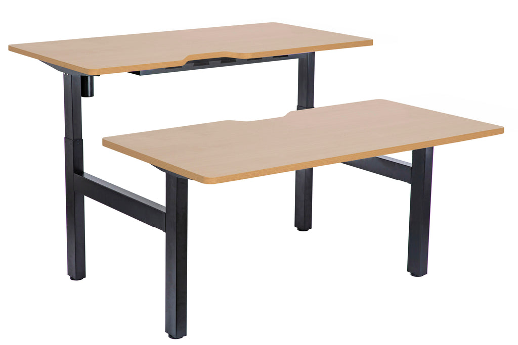 Combination Fixed Height and Height Adjustable Back to Back W1500 X 750 Black Legs Beech Scallop Top