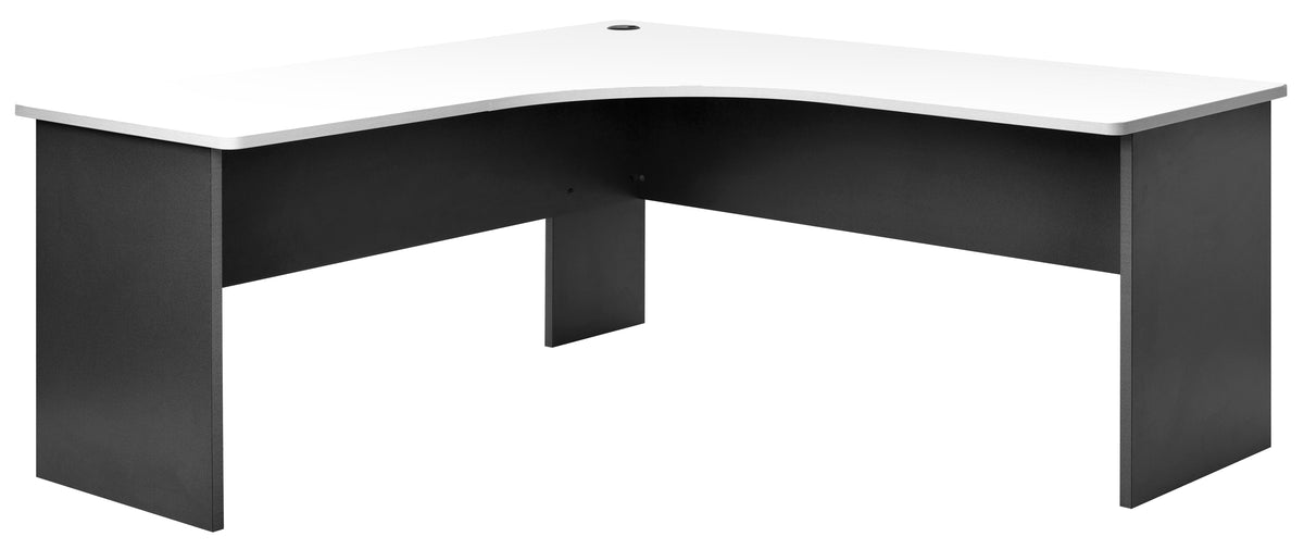 EMERGE SLAB END CORNER DESK WORKSTATION 1800Wx1800Wx600D IRONSTONE BASE WITH WHITE WORKTOP