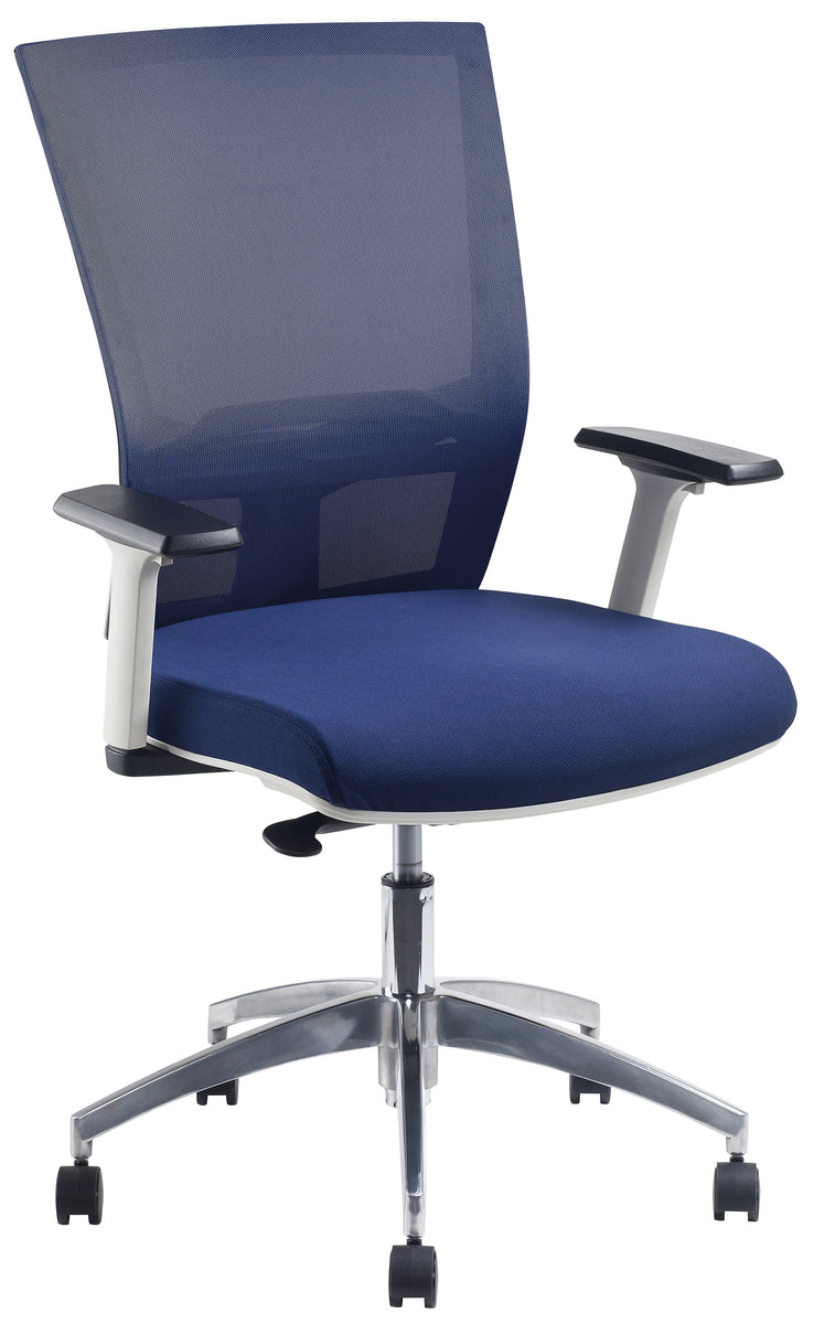 JasperJ Advance Air Plus White frame with a dark navy seat and back with an alloy base with adjustable arms