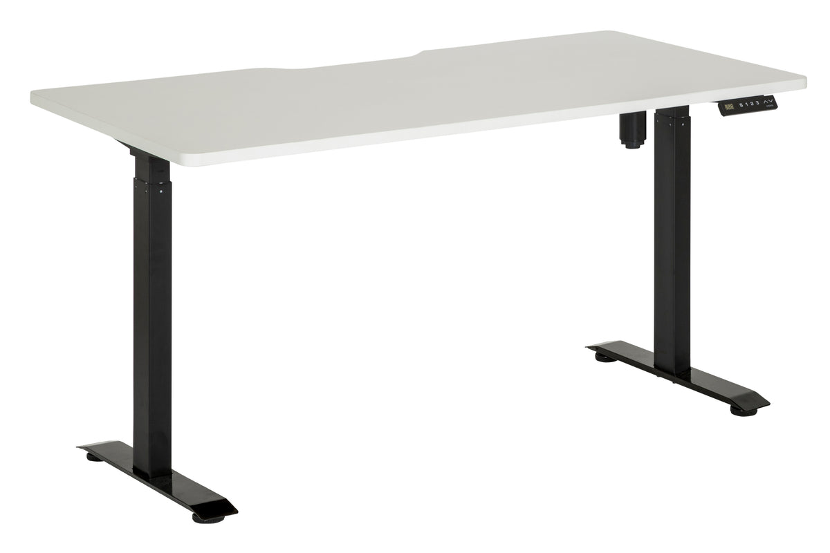 EMERGE SINGLE MOTOR HEIGHT ADJ DESK 1500 WHITE SCALLOP TOP WITH BLACK BASE