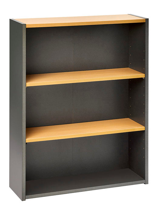 PULSE OFFICE BOOKCASE 900W x 300D x 1200H IRONSTONE FRAME BEECH TOP & SHELVES
