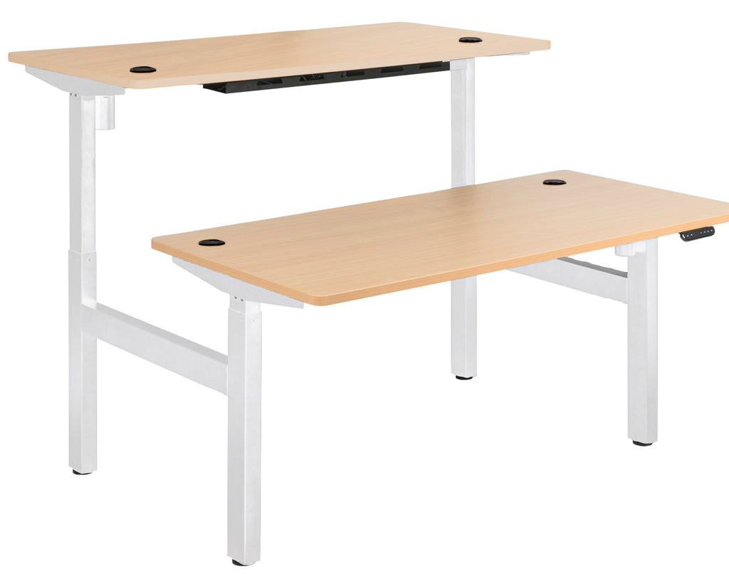 Height Adjustable Dual Motor Back to Back Desk 
White Legs Beech Top
1500w x 750d