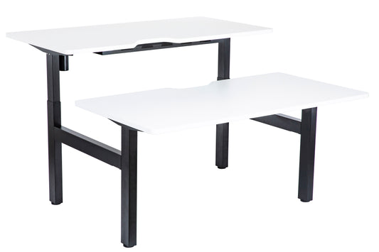 Combination Fixed Height and Height Adjustable Back to Back W1500 X 750 Black Legs White Scallop Top