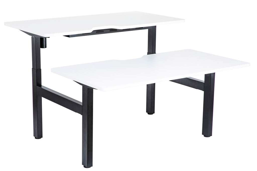 Combination Fixed Height and Height Adjustable Back to Back W1500 X 750 Black Legs White Scallop Top