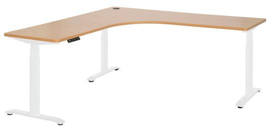 PULSE RAPID ASSEMBLY TRI-MOTOR  1800x1800x600 3 STAGE HEIGHT ADJUSTABLE CORNER WORKSTATION WHITE BASE WITH BEECH TOP