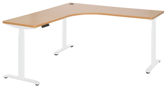 PULSE RAPID ASSEMBLY TRI-MOTOR  1500x1500x600 3 STAGE HEIGHT ADJUSTABLE CORNER WORKSTATION WHITE BASE WITH BEECH TOP