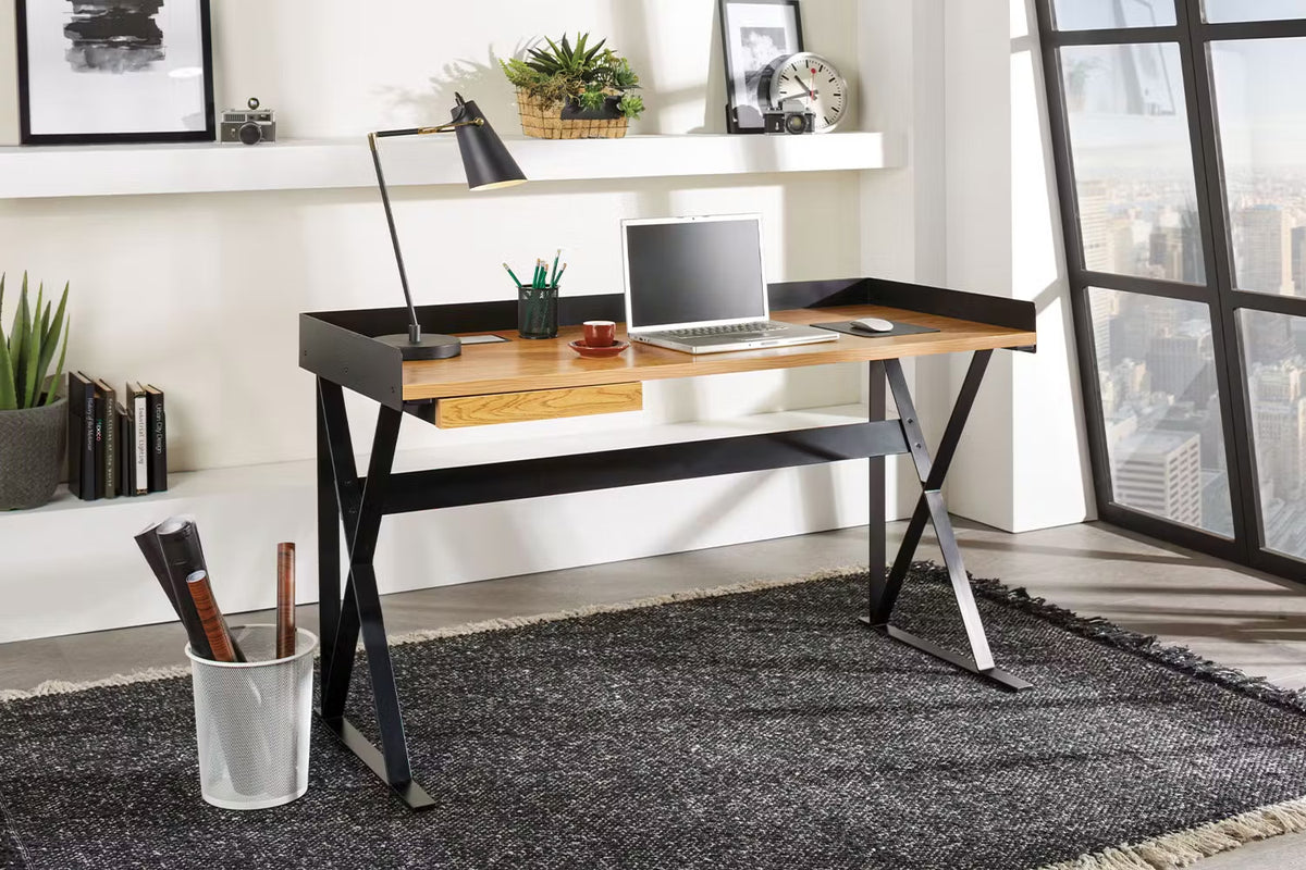 URBAN DESK BLACK STEEL FRAME WITH OAK WORKTOP 1400Wx600D