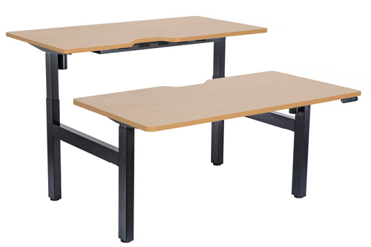 Height Adjustable Dual Motor Back to Back Desk Black Legs Beech Scallop Top 1500w x 750d
