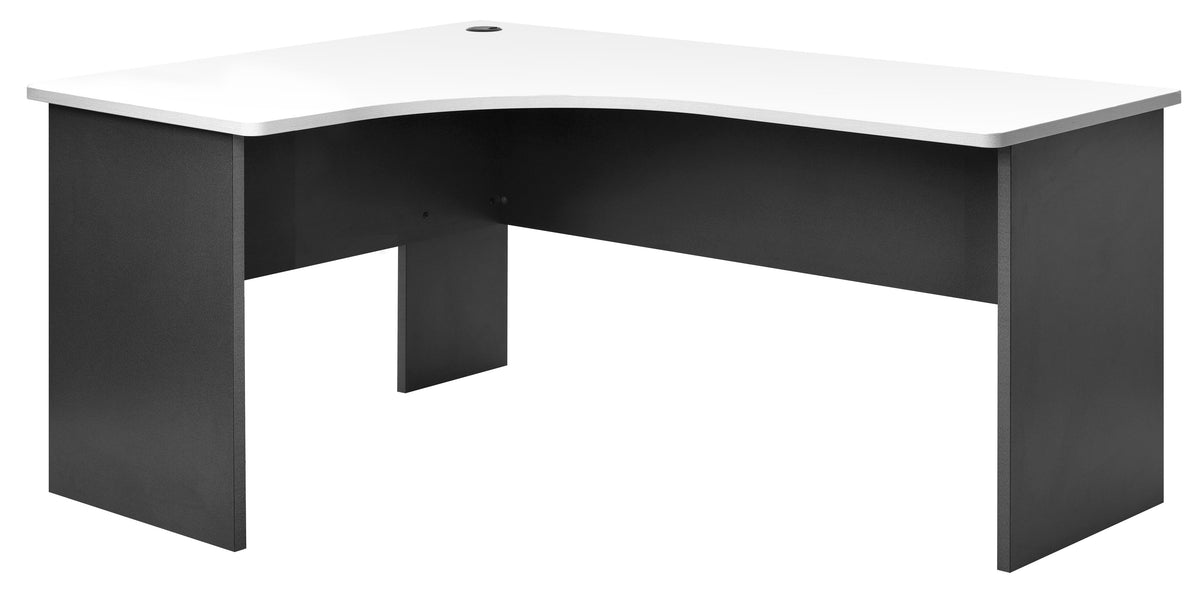 PULSE SLAB END CORNER DESK WORKSTATION 1200W-LEFTx1800W-RIGHTx600D IRONSTONE BASE WITH WHITE WORKTOP