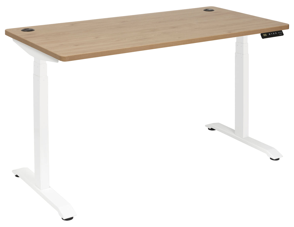 EMERGE RAPID ASSEMBLY ELECTRIC DESK 1500Wx750D WHITE METAL FRAME WITH PACIFIC OAK TOP