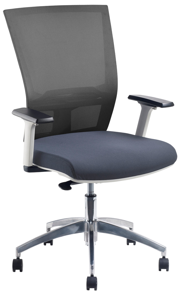 JasperJ Advance Air Plus White frame with a charcoal seat and back with an alloy base with adjustable arms