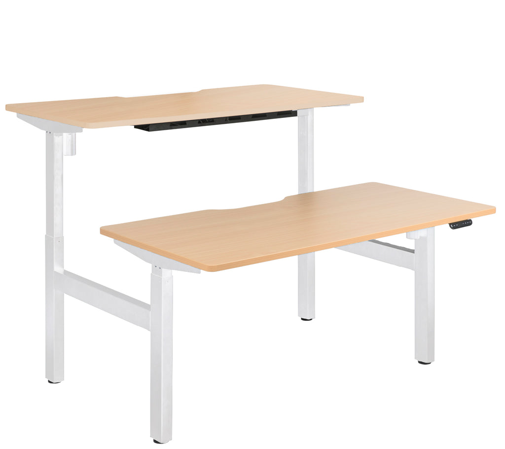 Height Adjustable Dual Motor Back to Back Desk  White Legs Beech Scallop Top 1500w x 750d
